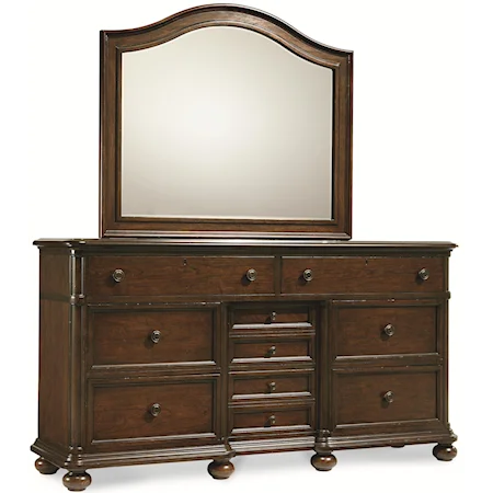 Arched Mirror and Dresser Set in Cinnamon Finish